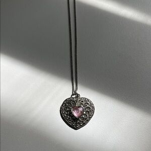 3 for $12 Silver Heart Pendant Necklace with Pink Stone